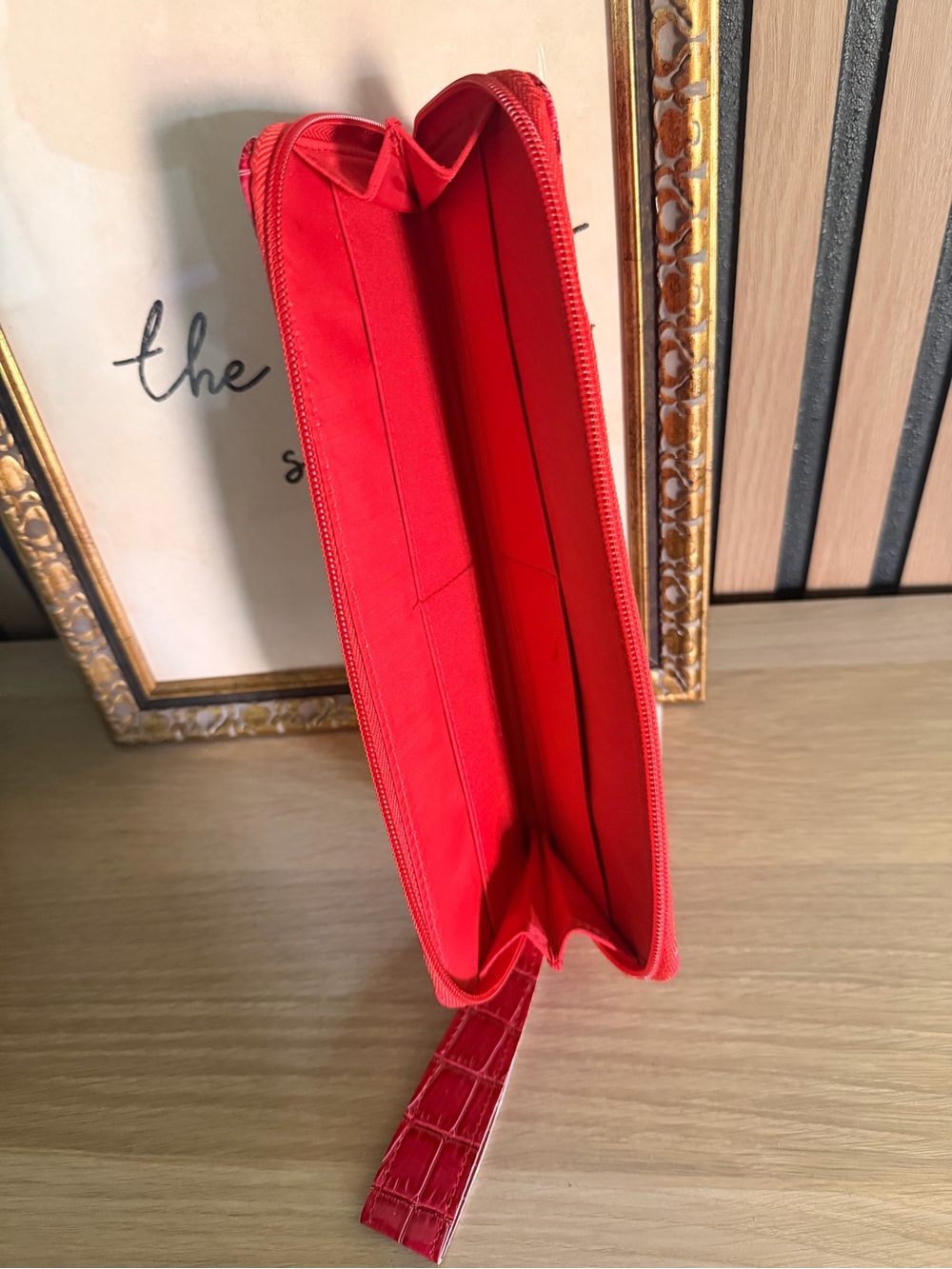 Croc-Embossed Red Wristlet Clutch with Silver Buckle - Picture 3 of 3